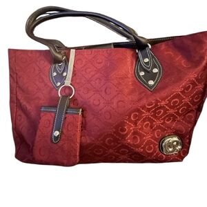 Oleg Cassini Burgandy Red Tote Duffle Travel Bag